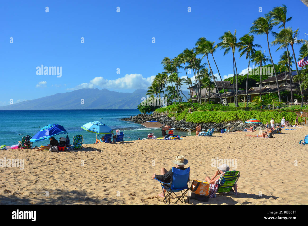 Napili Bay Beach, Maui, Hawaii. Situé entre Kaanapali et Kapalua sur la côte nord-ouest. Banque D'Images