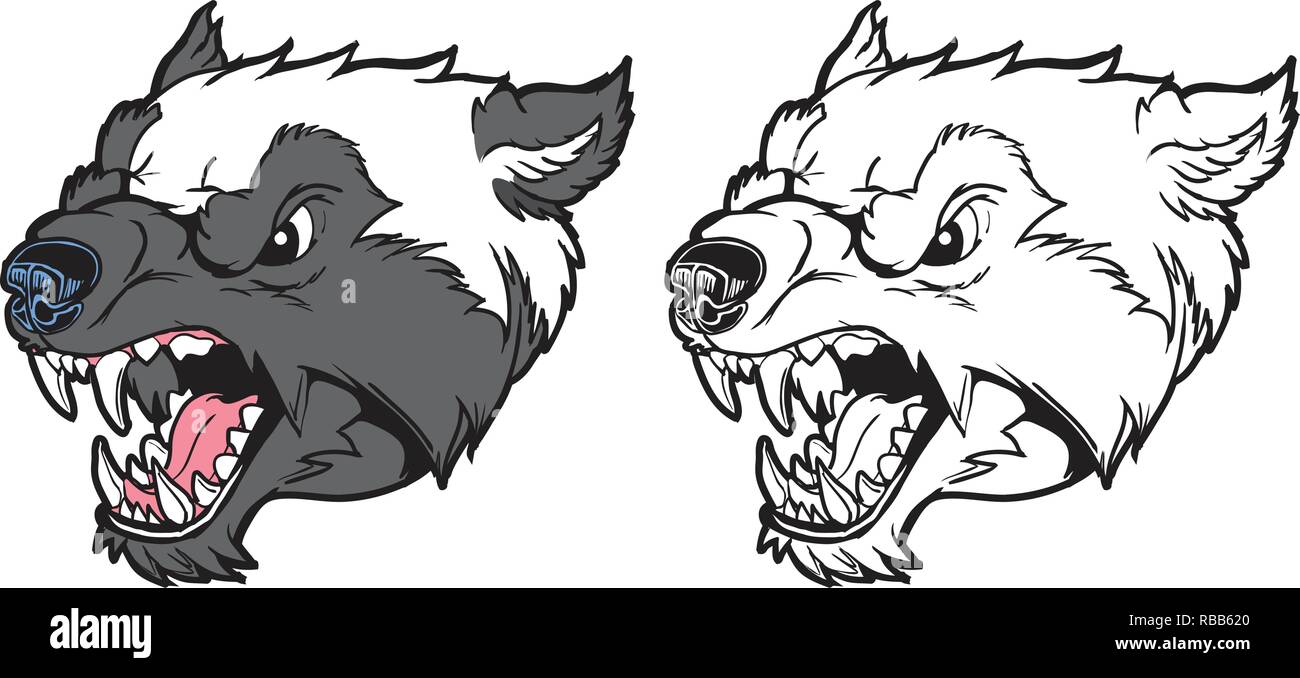 Vector Cartoon Clip Art Illiusration D Un Grognement Wolverine Mascot Head En Couleur Et Noir Et Blanc Image Vectorielle Stock Alamy