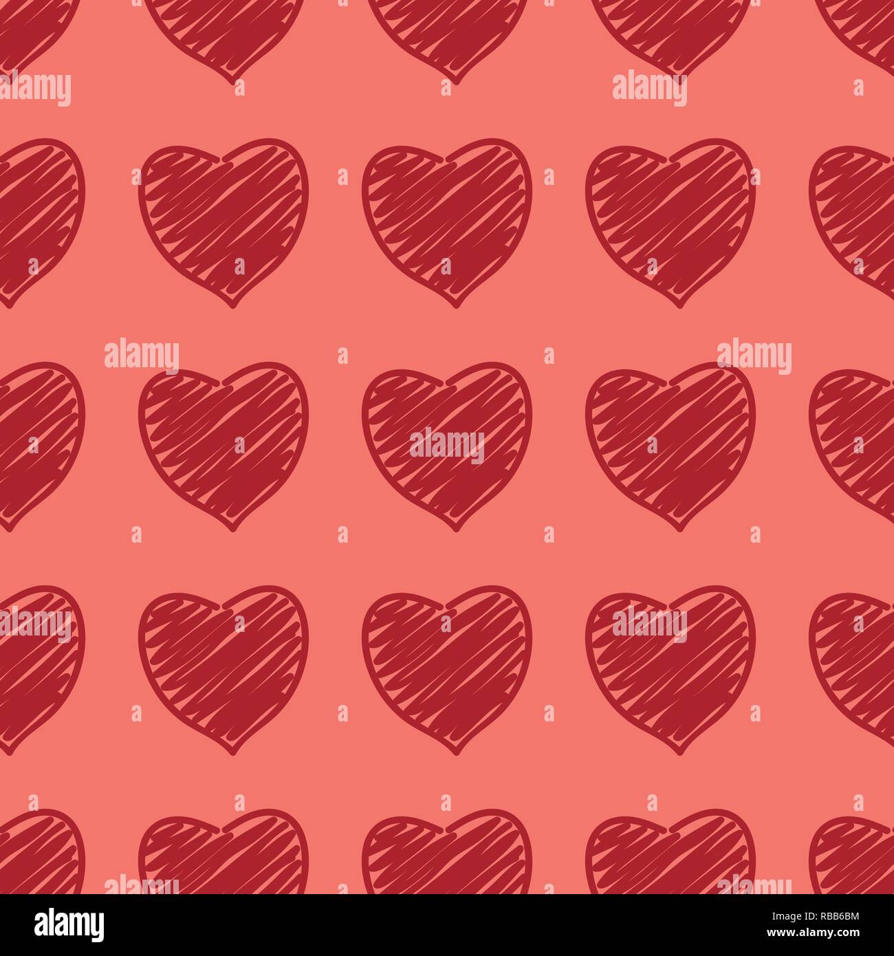 Vector illustration romantique sans couture avec coeurs rouges sur les couleurs tendance. Illustration de Vecteur