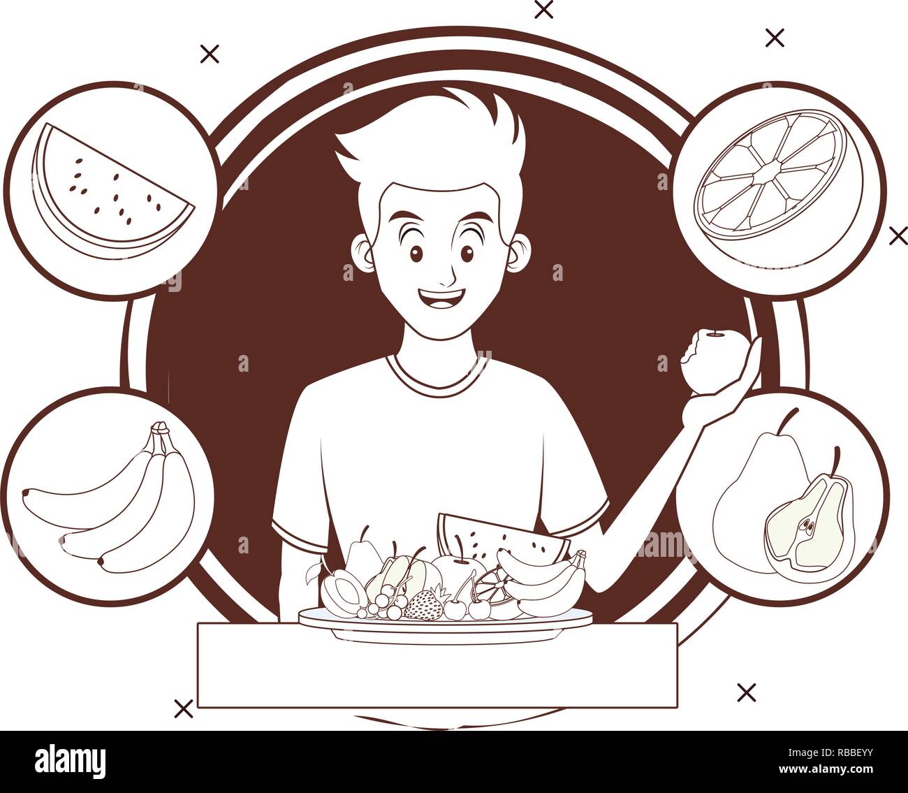 Alimentation équilibrée, jeune homme Illustration de Vecteur