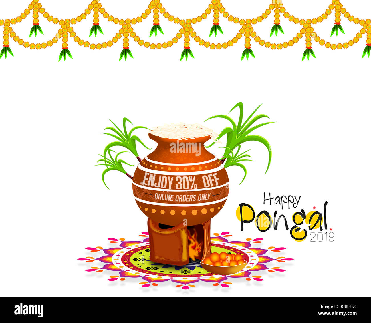 Festival de la récolte de l'Inde du Sud, heureux Pongal célébrations avec le riz en boue traditionnel pot, Banque D'Images