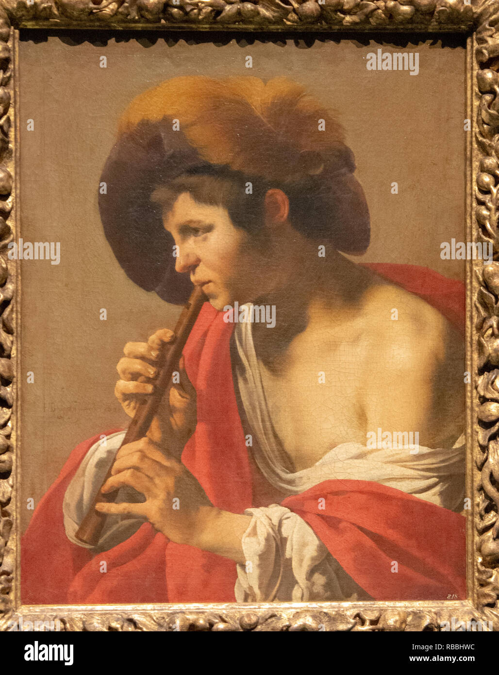 "Joueur de flûte" par Hendrick ter Brugghen Banque D'Images