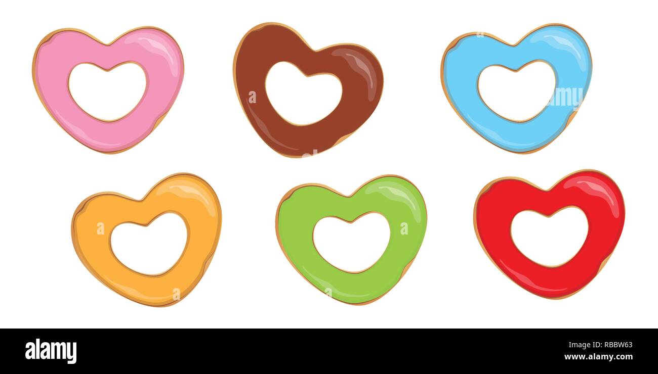 Ensemble de donuts colorés en forme de coeur illustration vecteur EPS10 Illustration de Vecteur