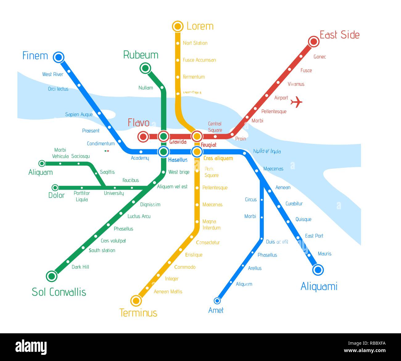 Plan du Métro de vecteur avec rivière. Résumé La publicité produit templa Illustration de Vecteur