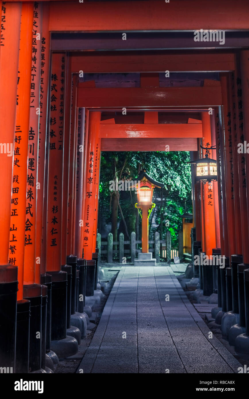 Fushimi Inari-taisha, Fushimi ward, Kyoto, Kyoto Prefecture, région du Kansai, au Japon. Torii gates tunnel. Banque D'Images