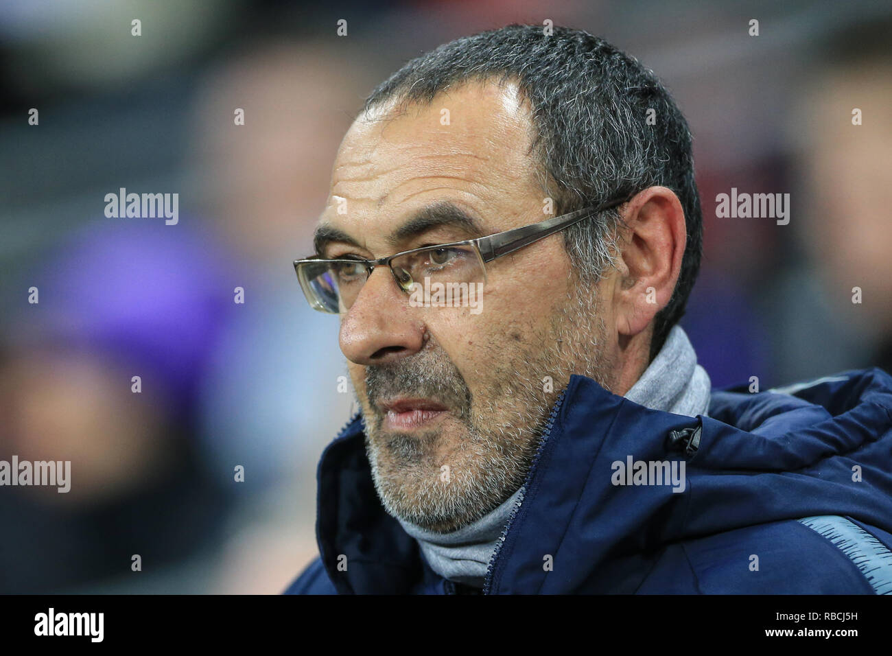 8 janvier 2019, Wembley, Londres, Angleterre ; Carabao EFL Cup, demi-finale, Tottenham vs Chelsea ; Maurizio Sarri manager de Chelsea Crédit : Mark Cosgrove/News Images images Ligue de football anglais sont soumis à licence DataCo Banque D'Images