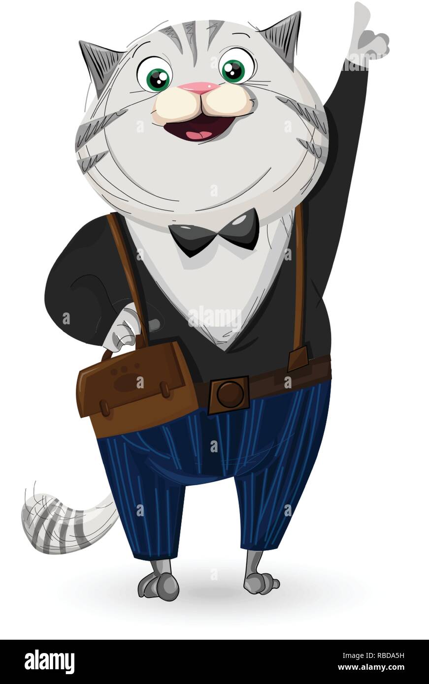 Cat dressed in suit Vector cartoon character. Smiling cat portant un arc Illustration de Vecteur