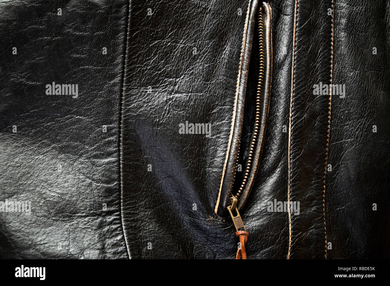 Détail de vieux cuir Blouson moto en se concentrant sur la poche latérale  décompressés Photo Stock - Alamy