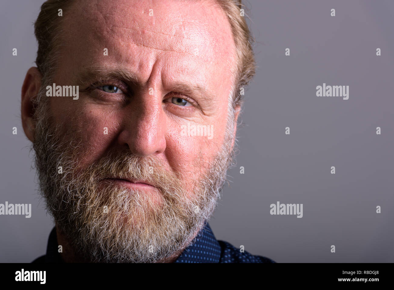 Close up portrait of mature bearded man looking at camera Banque D'Images