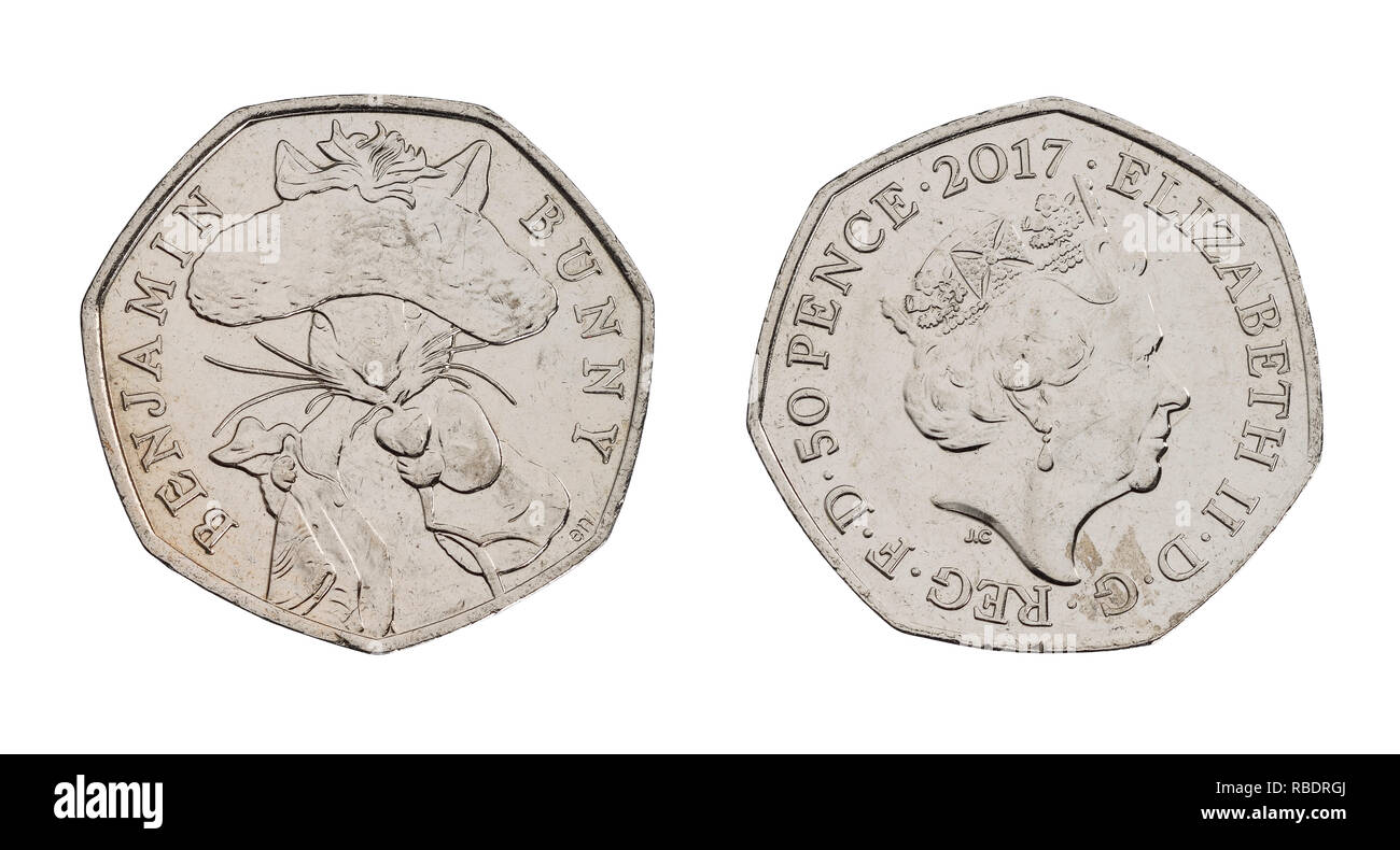 L'avant et l'arrière d'un UK 50p coin avec un design Benjamin Bunny Banque D'Images