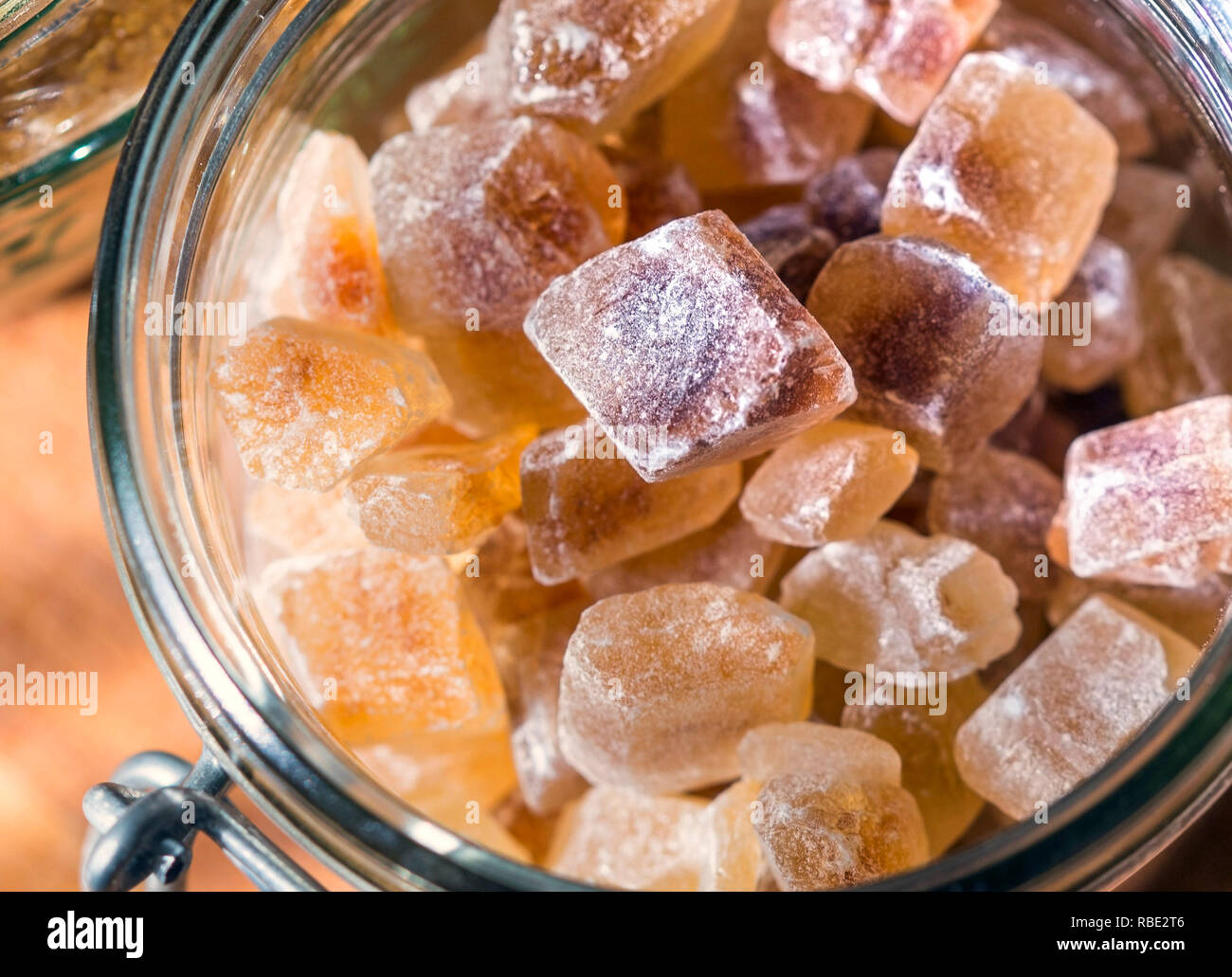 Sucre candy dans verre close-up Banque D'Images