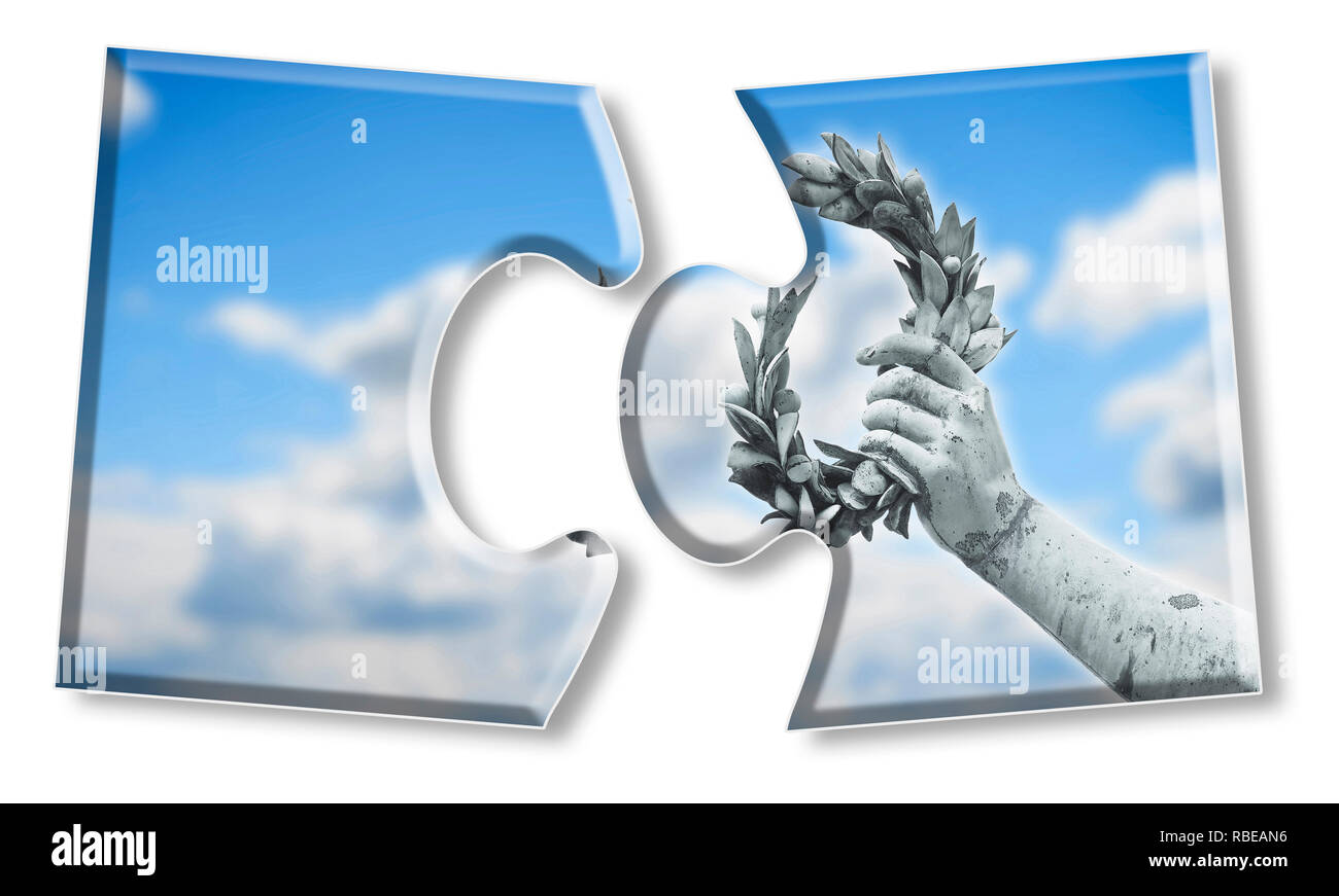 Couronne de Laurier en une statue de bronze en forme de puzzle Banque D'Images