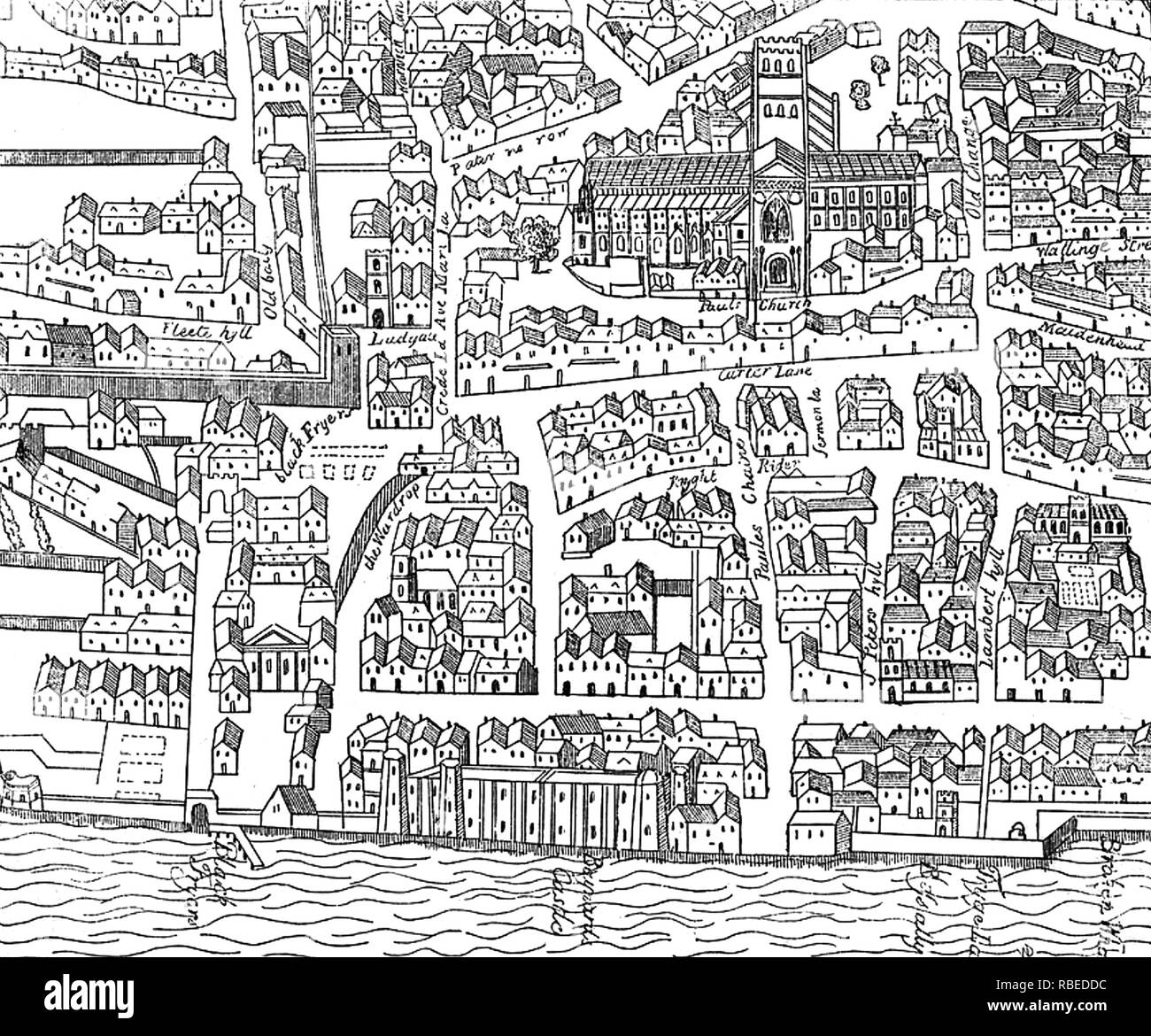 Londres en 1563 avec St Pauls haut à droite. Attribuée à Ralph Agas. Banque D'Images