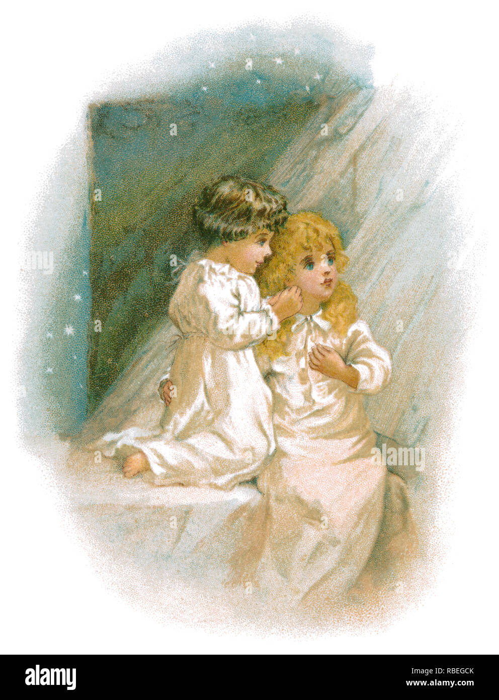 1893 victorienne sentimentale illustration de deux enfants. Banque D'Images