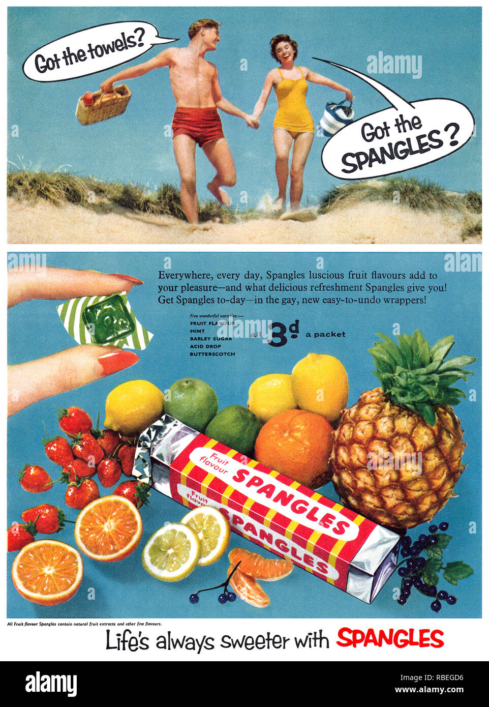 1955 La publicité pour des paillettes des bonbons. Banque D'Images