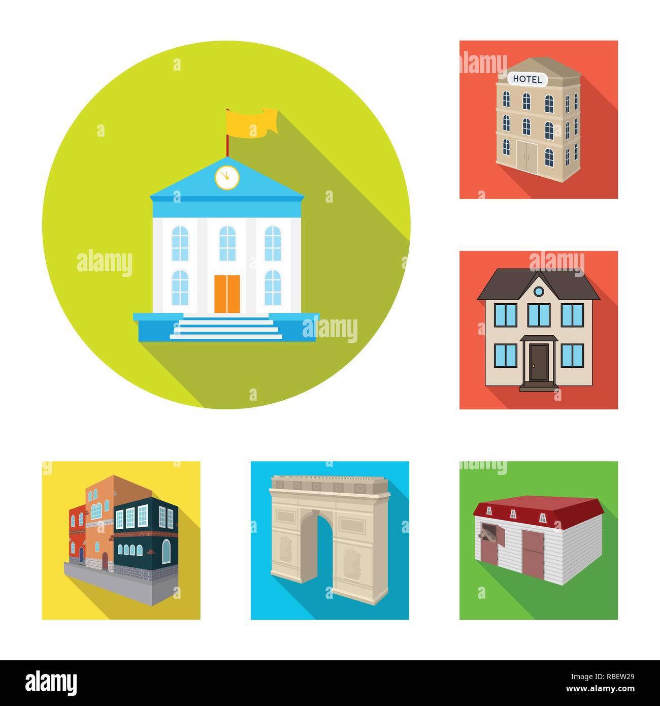 Hut,château,retro,logement,architecture,style,prix,office tourisme,ferme,,bâtiment,triomphale,ville,chambre,business,scolaire,hotel,boutique,théâtre,design,musée,set,icône,,illustration,collection,isolé,graphique,élément signe,télévision,,ombre, vecteurs vecteur , Illustration de Vecteur
