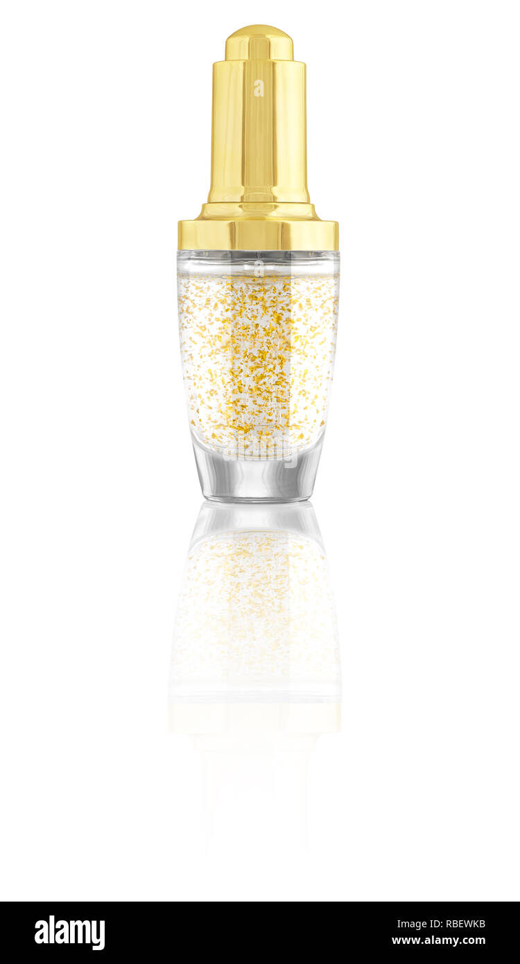 Anti-âge hydratant visage soin-sérum avec les particules d'or dans le luxe  contenant en verre avec couvercle doré, isolé sur fond blanc, chemin de  détourage dans Photo Stock - Alamy
