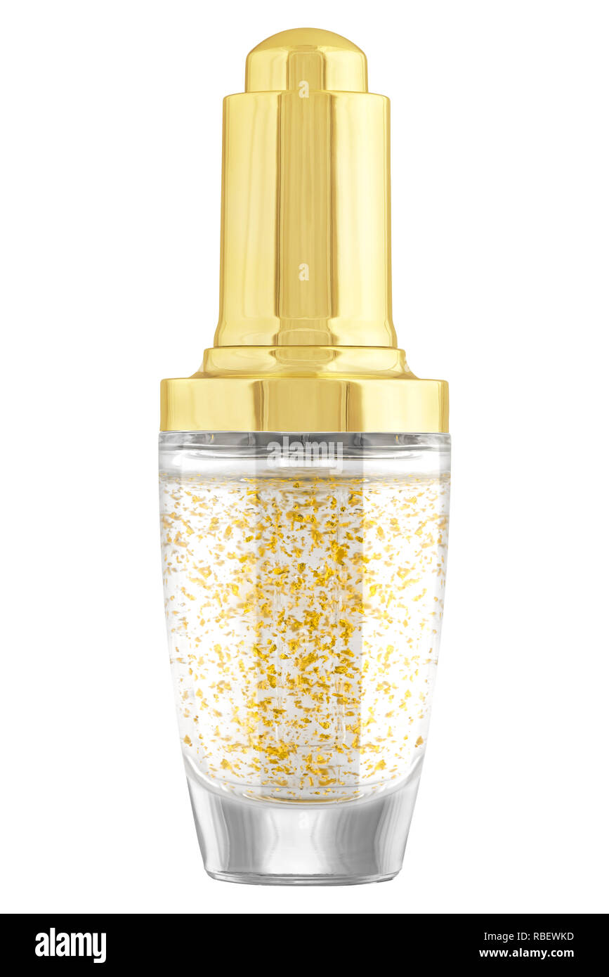 Anti-âge hydratant visage soin-sérum avec les particules d'or dans le luxe  contenant en verre avec couvercle doré, isolé sur fond blanc, chemin de  détourage dans Photo Stock - Alamy