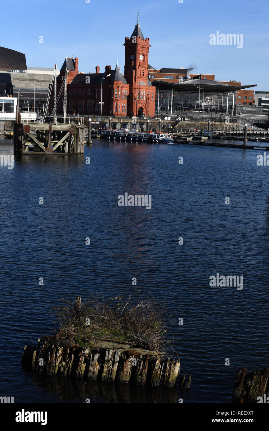 Bâtiment de tête jetée dans la baie de Cardiff nombre Banque D'Images