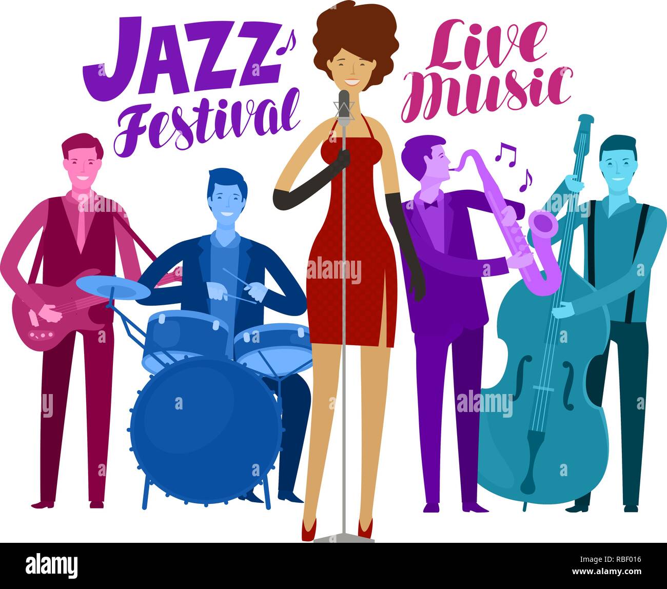 Jazz Festival. Vivre la musique, performance concept. Cartoon vector illustration Illustration de Vecteur