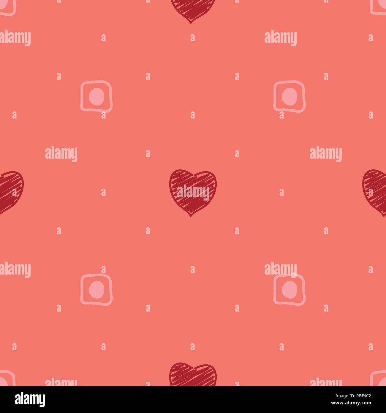 Fond vectoriel continu dans d'élégantes couleurs pastel avec des coeurs rouges et des signes abstraits. Illustration de Vecteur