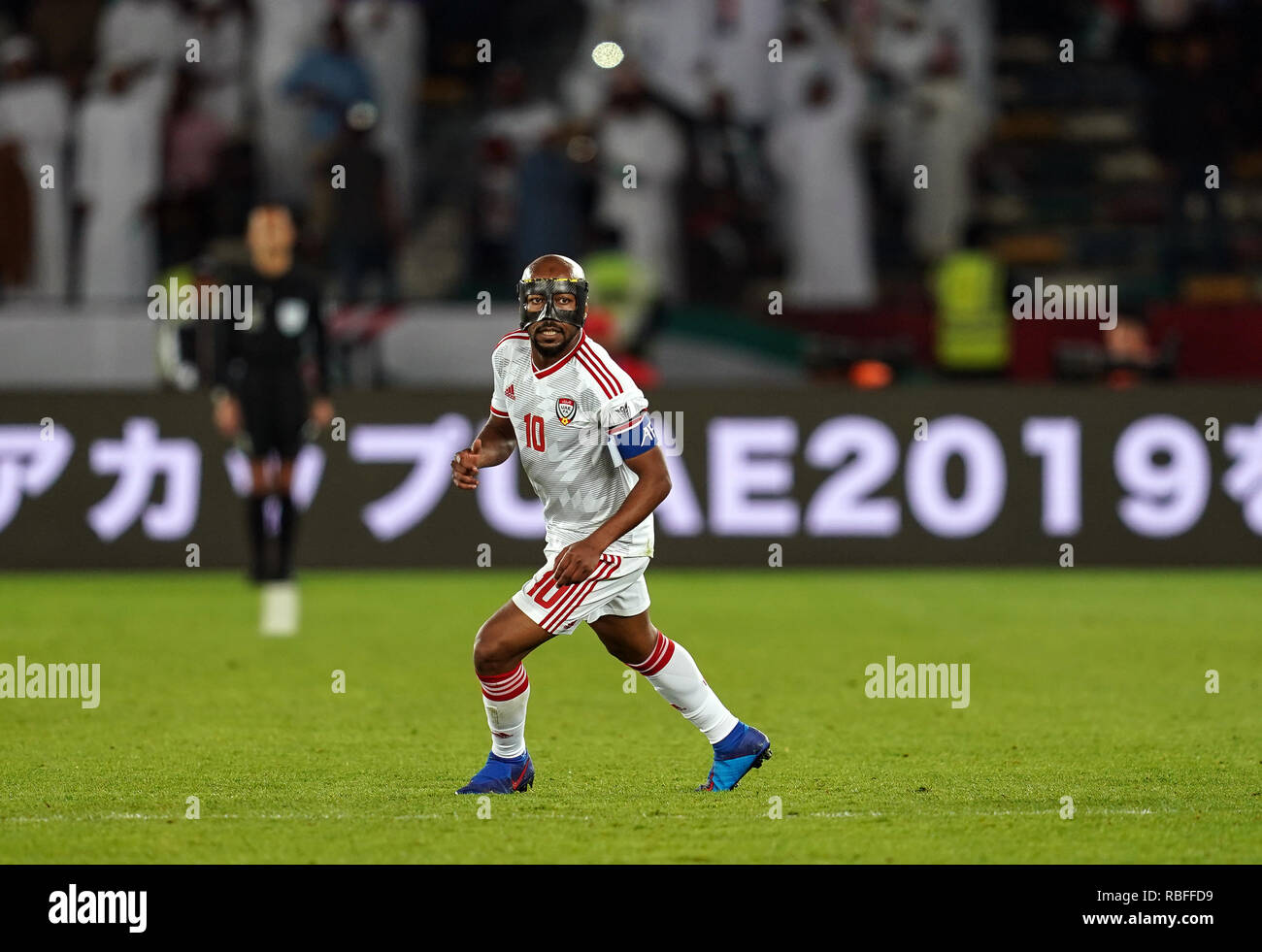 10 janvier 2019 : Ismail Ahmed des Emirats Arabes Unis au cours d'eau v l'Inde à la Zayed Sports City Stadium à Abu Dhabi, EAU, AFC Asian Cup, championnat de football d'Asie. Ulrik Pedersen/CSM. Banque D'Images