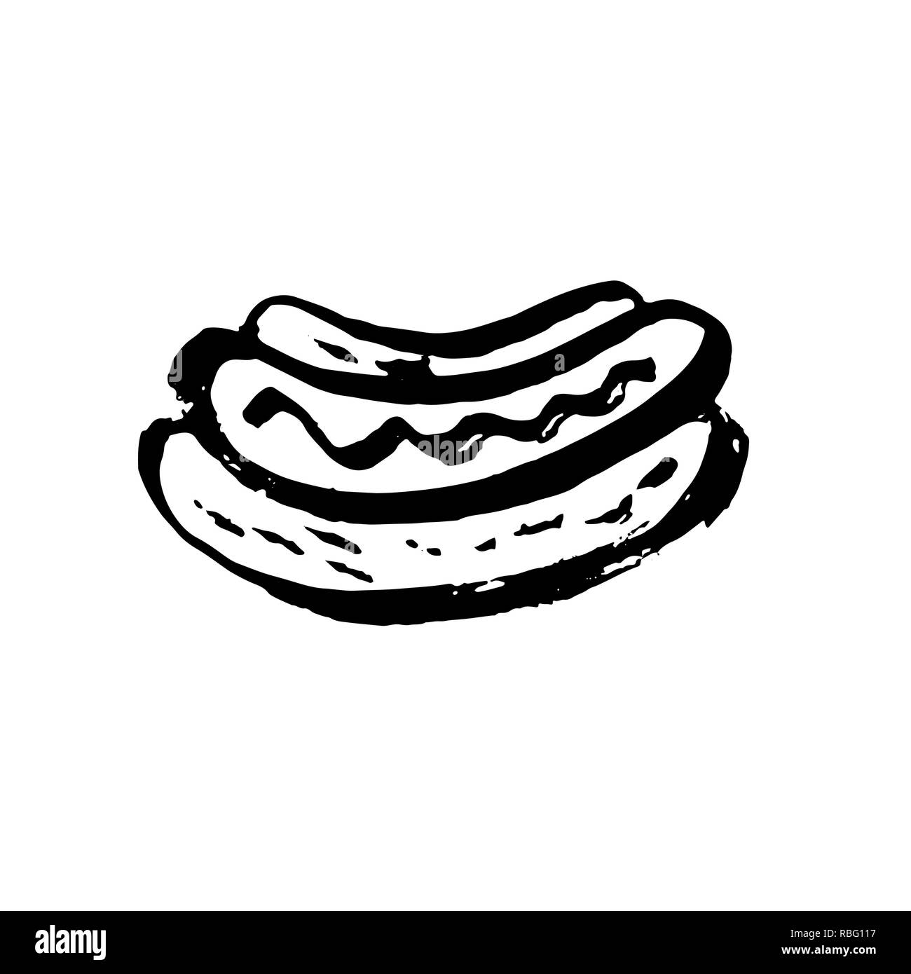 Repas fast-food Vector grunge icône. Illustration d'encre de Hotdog. Illustration de Vecteur