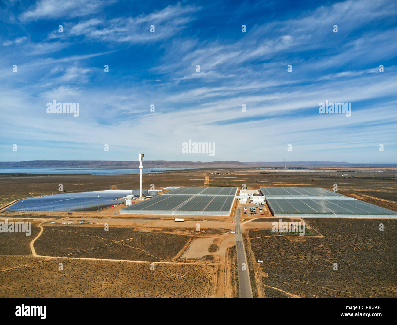 Vue aérienne de la ferme de tomates hydroponiques Sundrop innovatrices à Port Augusta Australie du Sud Banque D'Images