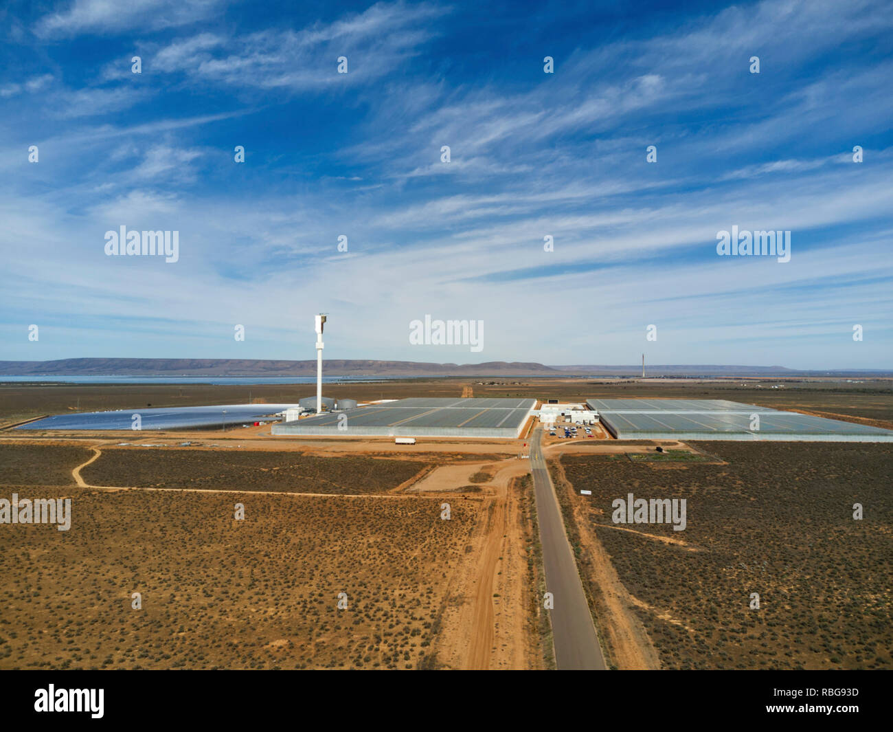 Vue aérienne de la ferme de tomates hydroponiques Sundrop innovatrices à Port Augusta Australie du Sud Banque D'Images