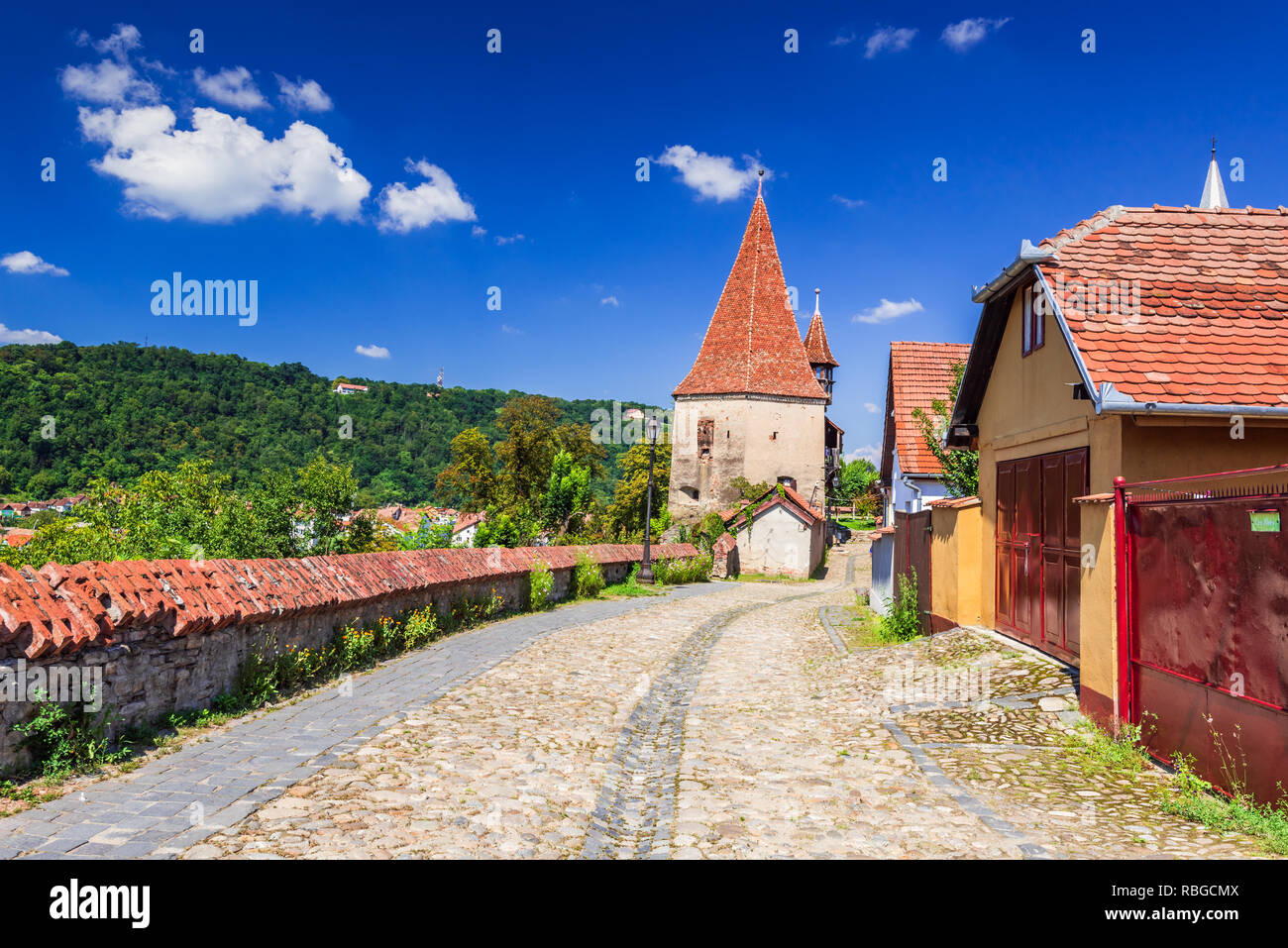 Sighisoara, la Transylvanie. Célèbre ville médiévale fortifiée construite par les Saxons de Roumanie. Banque D'Images