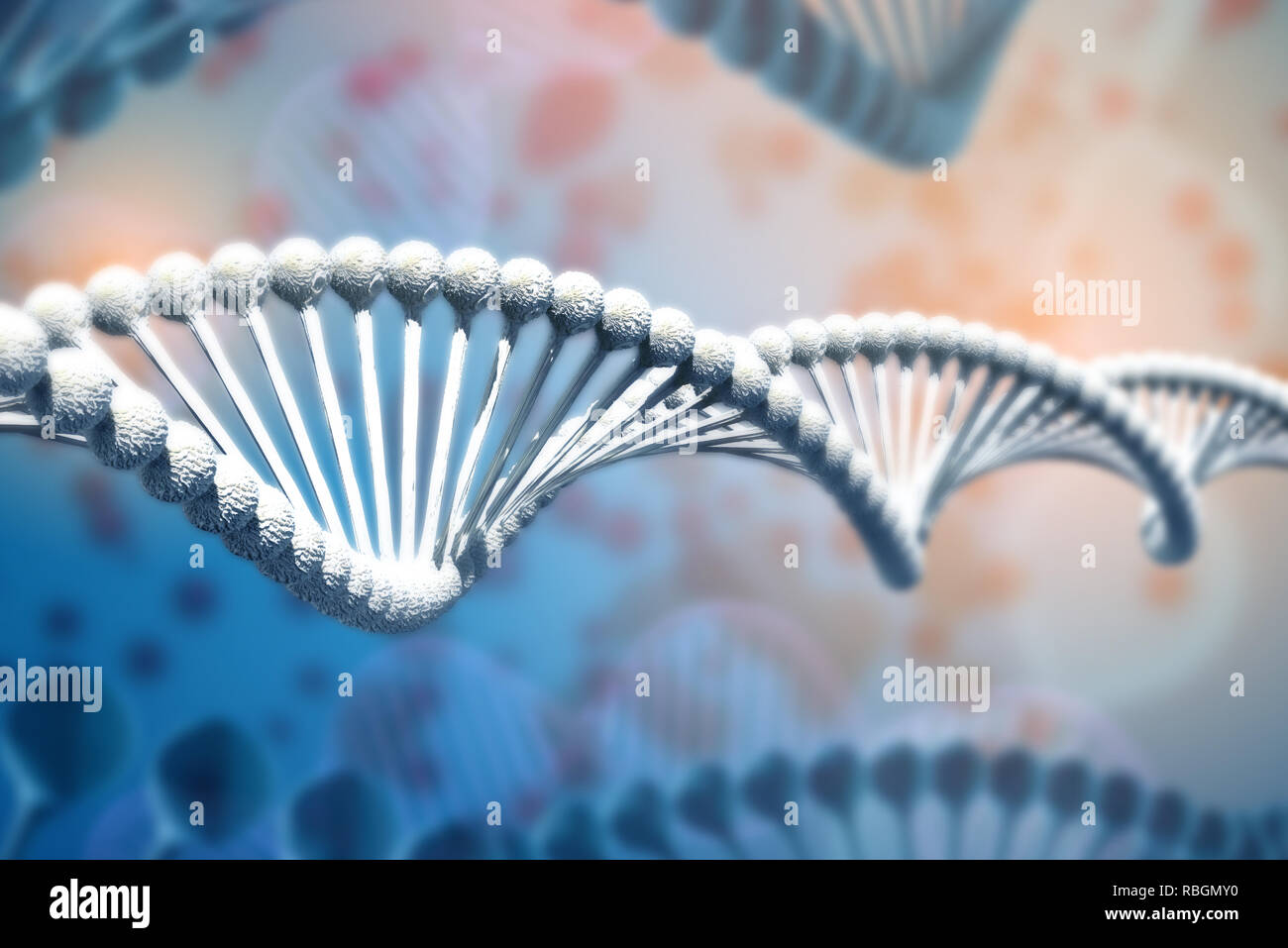Illustration 3d de la molécule d'ADN. La molécule hélicoïdale d'un nucléotide dans l'environnement de l'organisme. Le concept de la découverte d'organismes génétiquement Banque D'Images