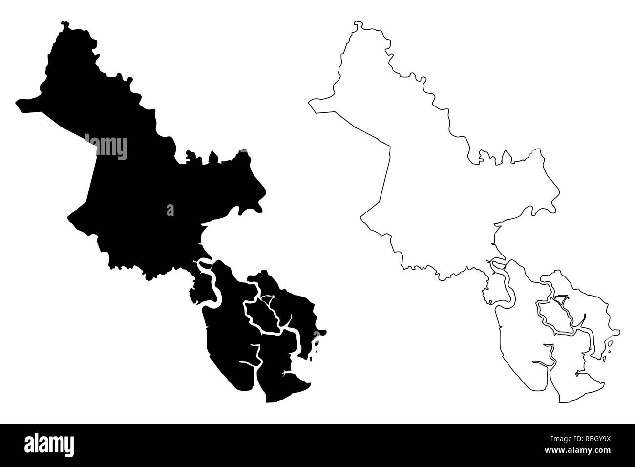 Ho Chi Minh Ville Province (République socialiste du Viêt Nam, Subdivisions du Vietnam, municipalité) map vector illustration, scribble sketch carte Saigon Illustration de Vecteur