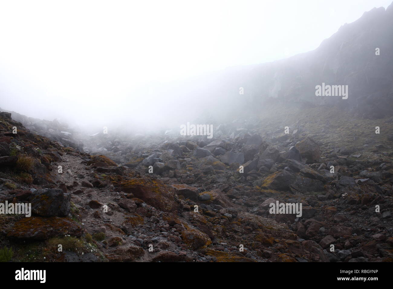 Les pentes rocheuses à mountain mist Banque D'Images