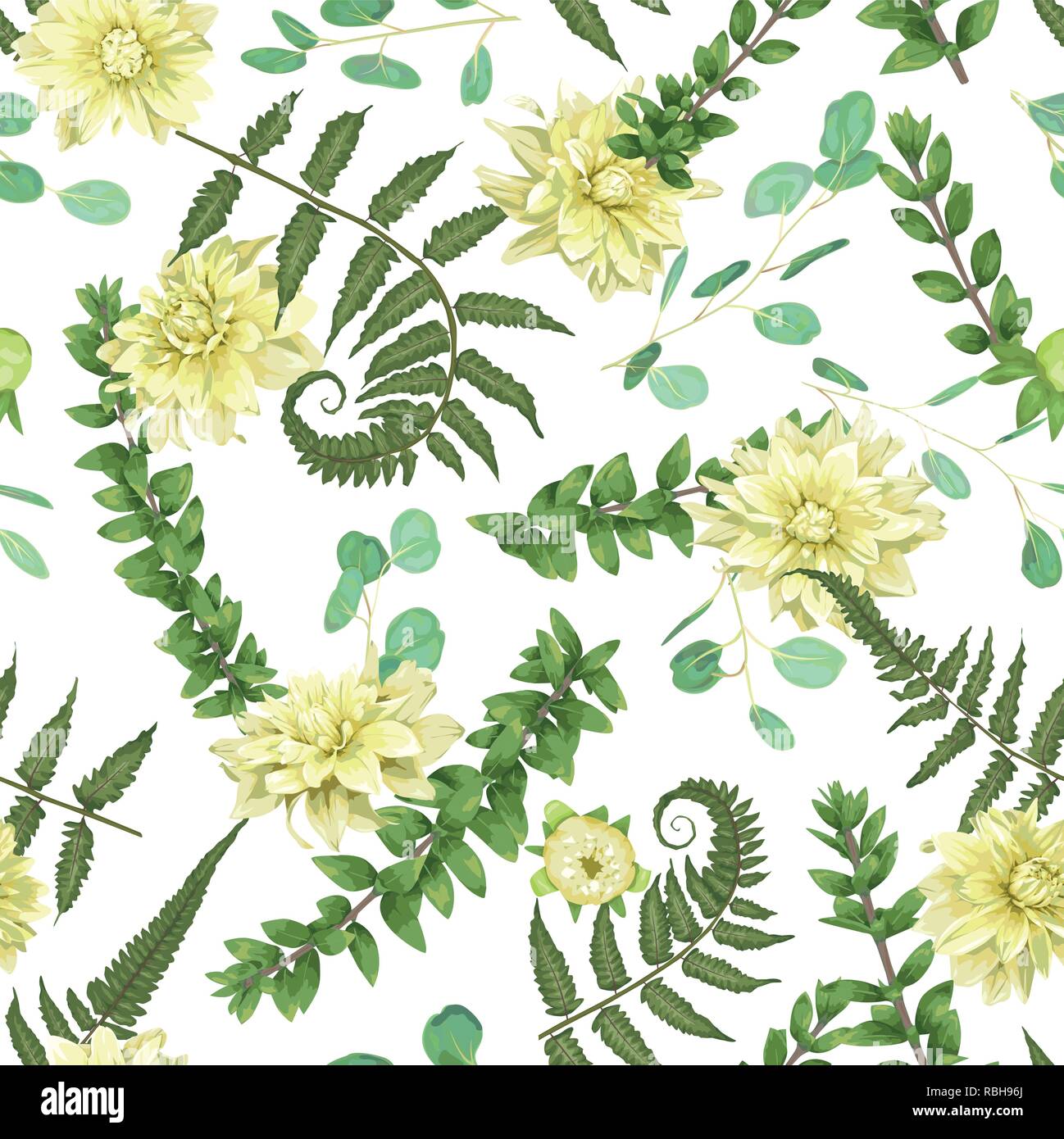 Modèle transparent, l'arrière-plan, la texture avec la lumière d'aquarelle à la main ,eucalyptus Vert fougère, buis, Buxus, branches de fleurs de y Illustration de Vecteur