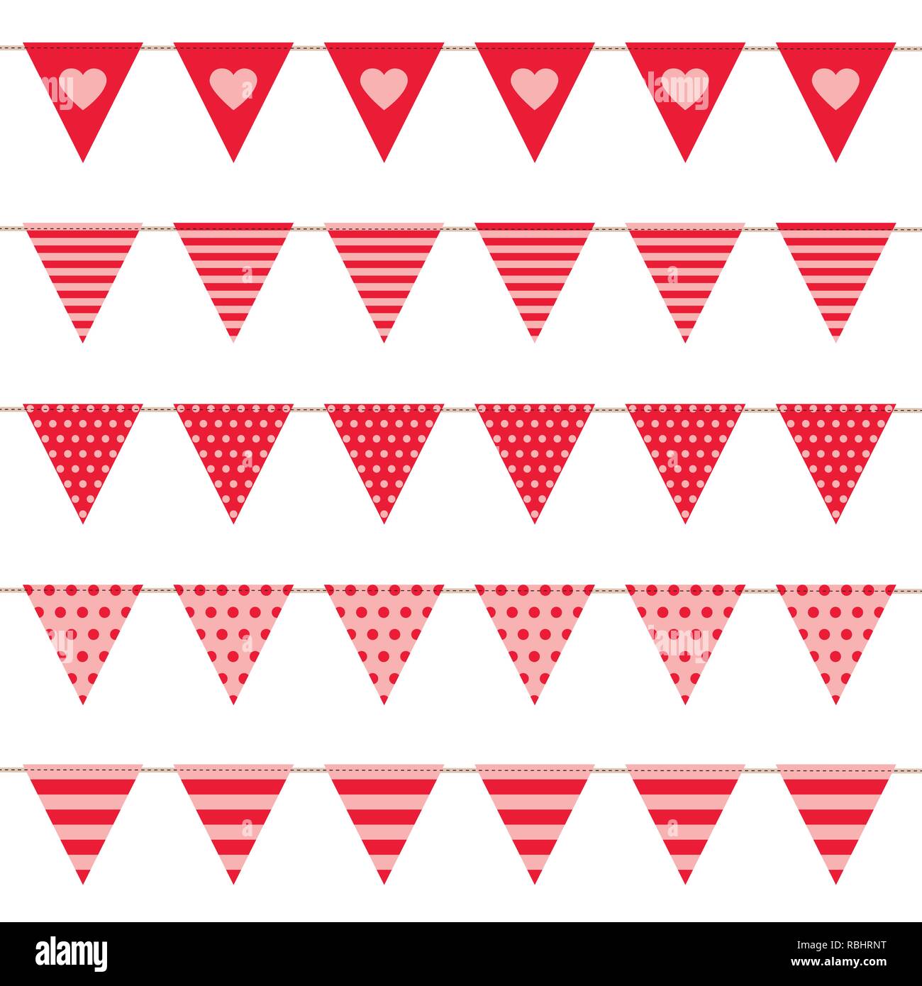 Ensemble de drapeaux de parti rouge avec motif coeur sur fond blanc vector illustration EPS10 Illustration de Vecteur