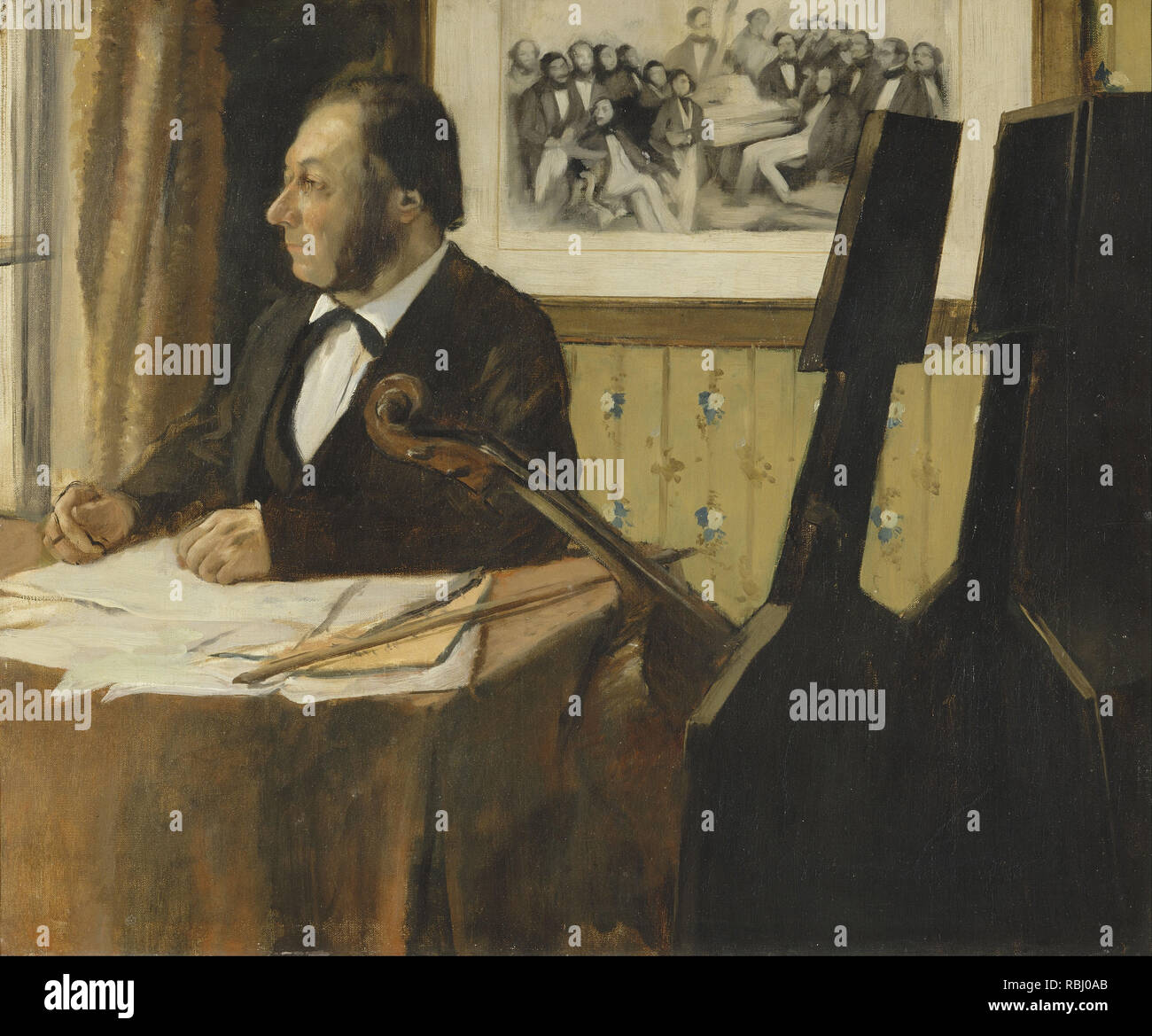 Le violoncelliste Pilet Le violoncelliste pilet. Date/période : 1868 - 1869. La peinture. Huile sur toile. Hauteur : 500 mm (19.68 in) ; Largeur : 610 mm (24.01 in). Auteur : Edgar Degas. DEGAS, EDGAR. Banque D'Images