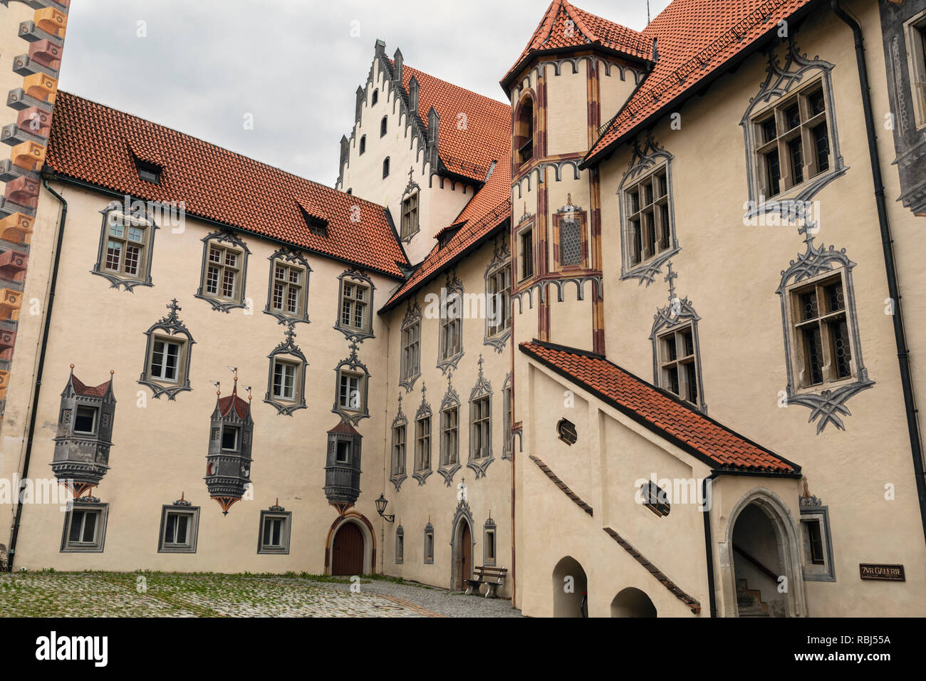 Peintures en trompe l'œil au Château Hohes Schloss (Haute), Füssen, Ostallgäu, Bavière, Allemagne Banque D'Images