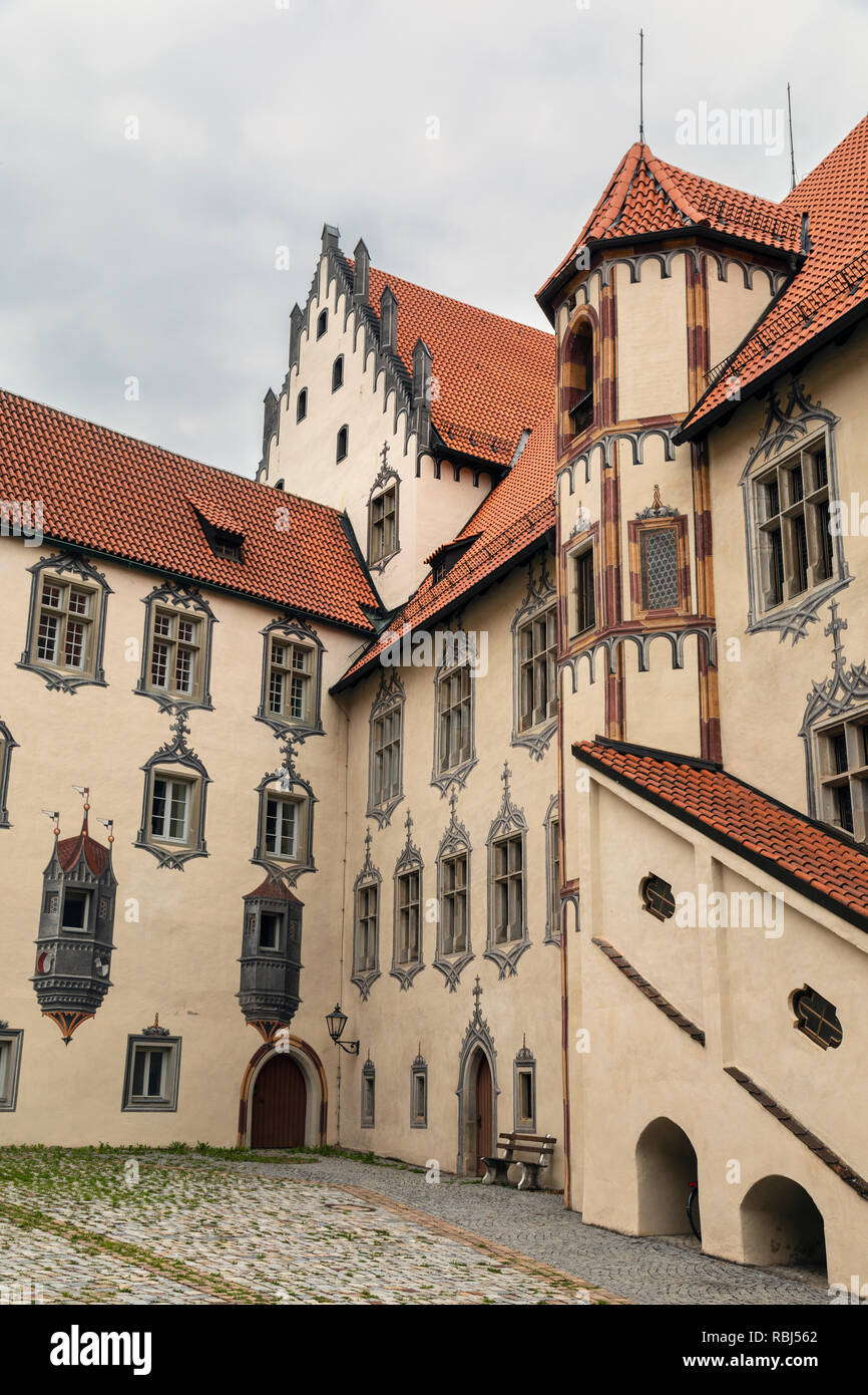 Peintures en trompe l'œil au Château Hohes Schloss (Haute), Füssen, Ostallgäu, Bavière, Allemagne Banque D'Images