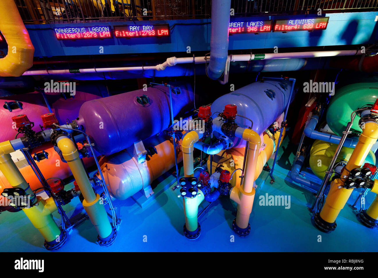 Les pompes et filtration de l'équipement pour les réservoirs à l'intérieur de Ripley's Aquarium of Canada, Toronto (Ontario) Banque D'Images