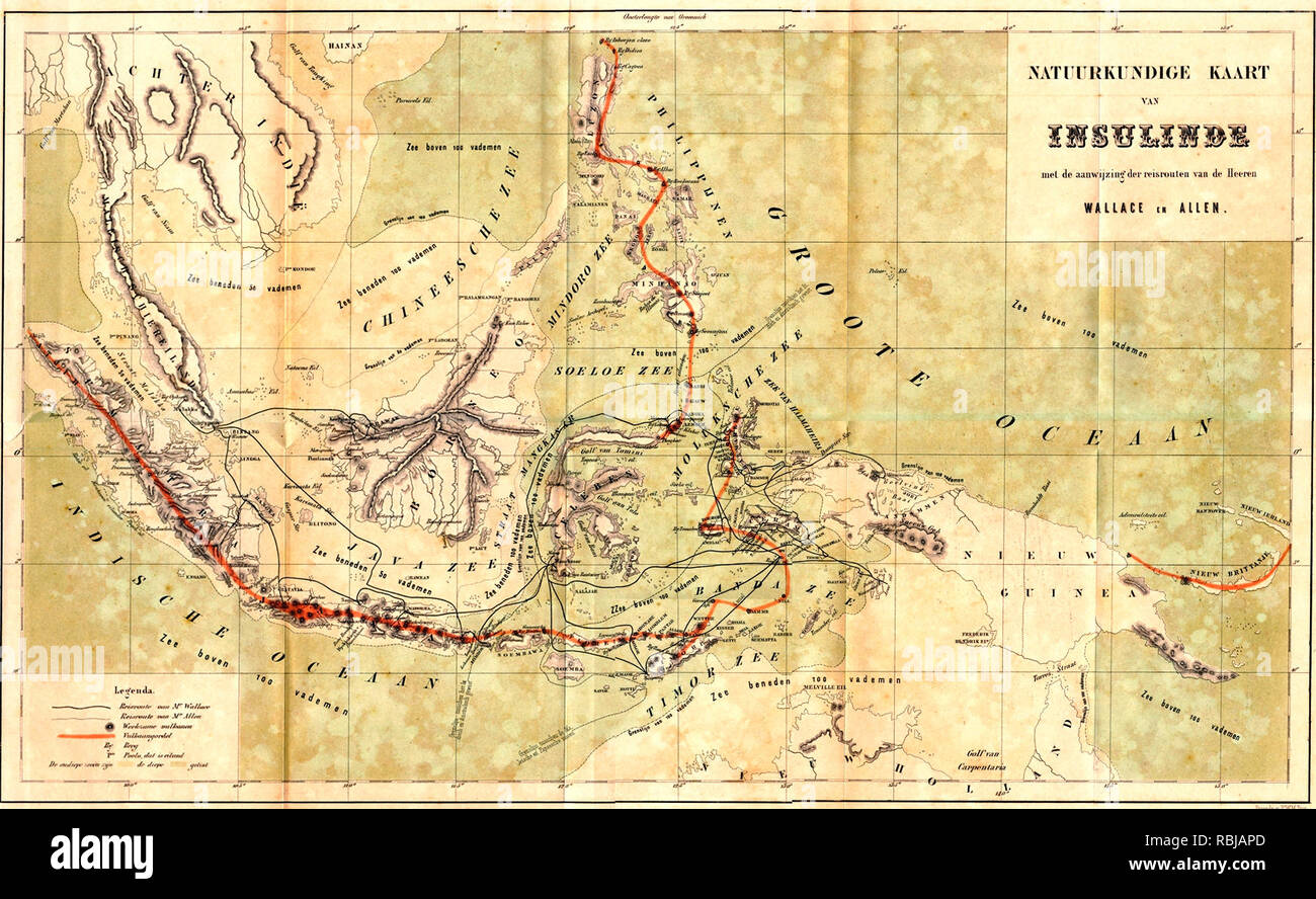 Carte de l'archipel malais montrant Wallace's Travels, vers 1870 Banque D'Images