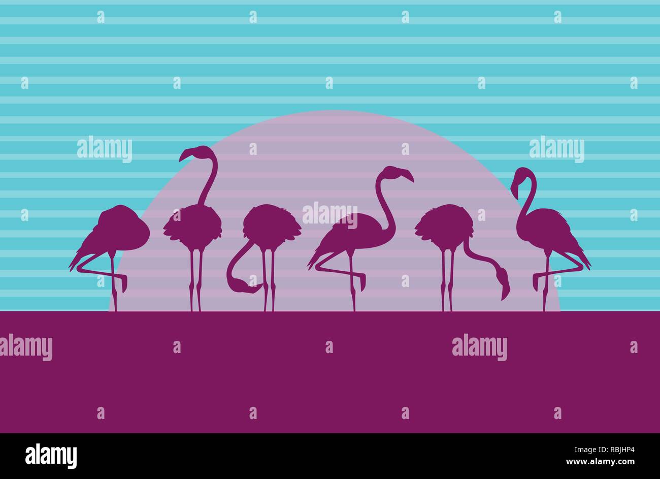 Des silhouettes d'oiseaux flamants troupeau dans le paysage vector illustration design Illustration de Vecteur