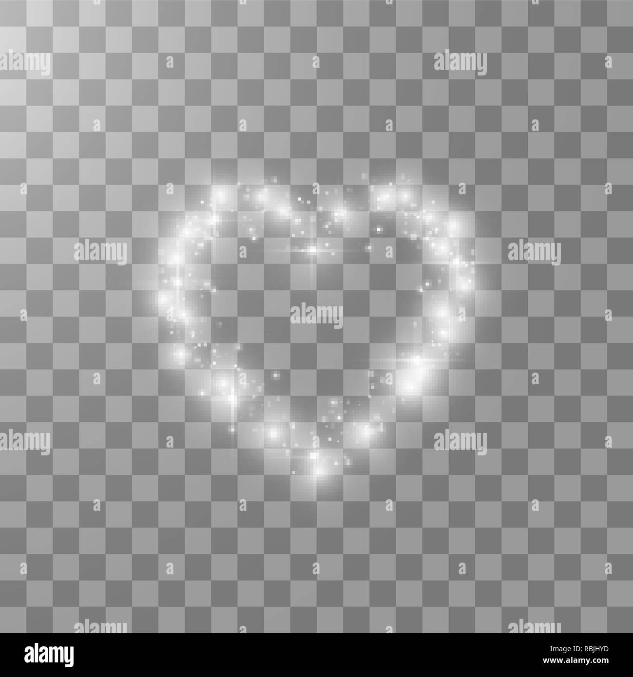 Coeurs avec lumière, étoiles sur fond transparent. Vector Illustration Illustration de Vecteur