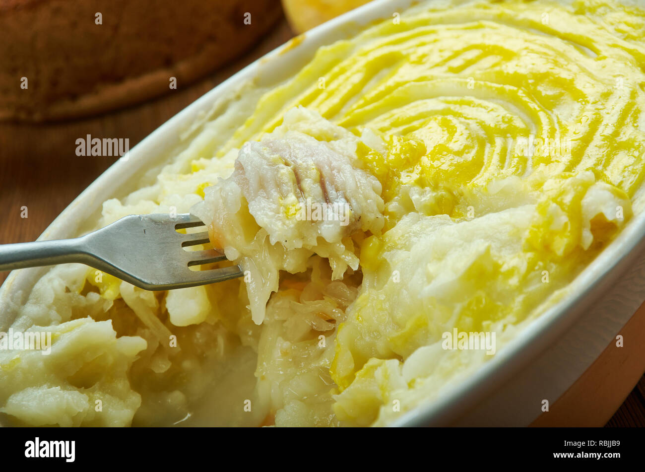 Le corned-beef Casserole Colcannon irlandais traditionnels, cuisine, plats assortis, vue du dessus. Banque D'Images