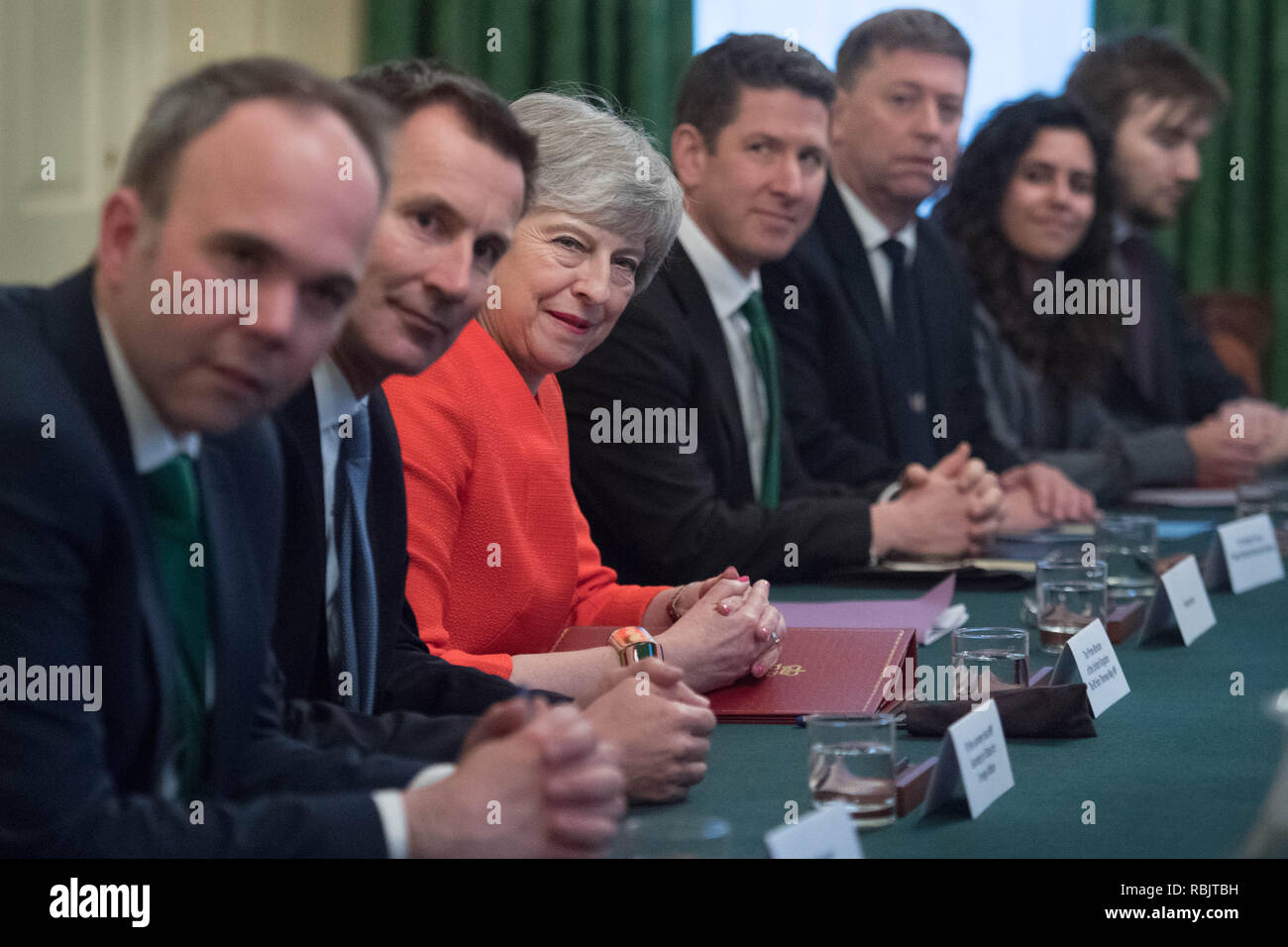 Premier ministre Theresa peut en amont d'une réunion bilatérale avec le Premier ministre japonais Shinzo Abe au 10 Downing Street, Londres. Banque D'Images
