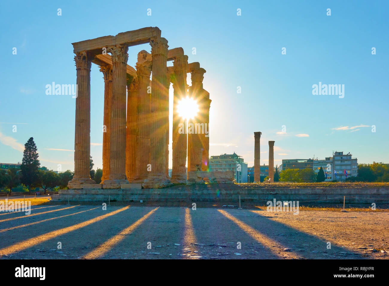 Temple de Zeus au coucher du soleil, Athènes, Grèce Banque D'Images