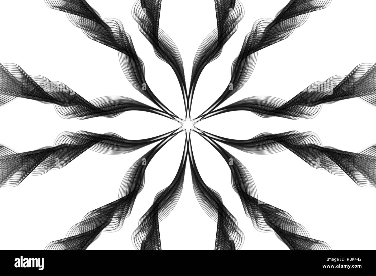 Abstract motion graphics avec spirales et les fractales de couleur noire sur fond blanc . Mouvement paramétrique. Résumé Contexte L'espace futuriste. Banque D'Images