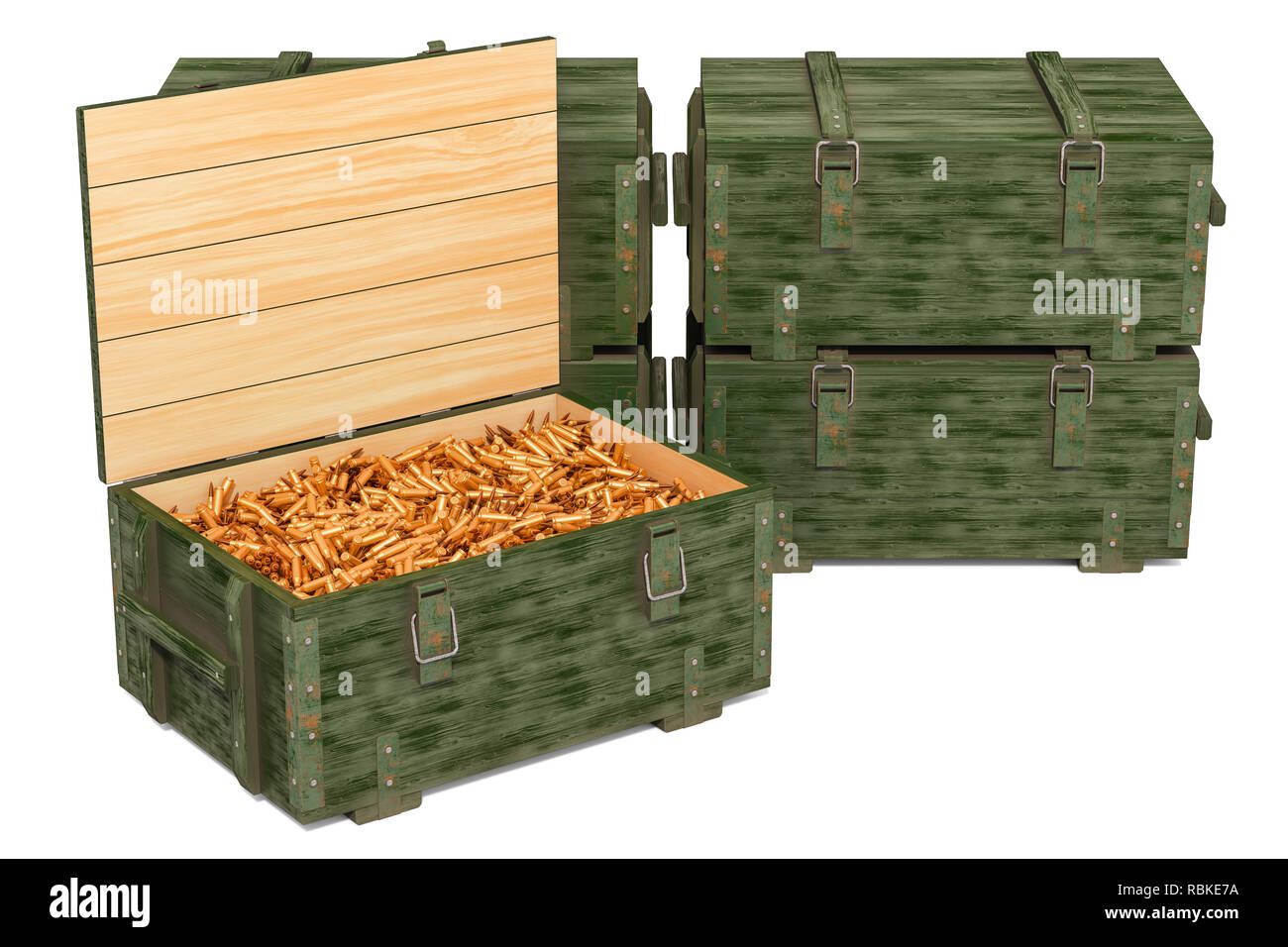 Des caisses de munitions en bois militaire avec des balles de fusil, rendu  3D isolé sur fond blanc Photo Stock - Alamy