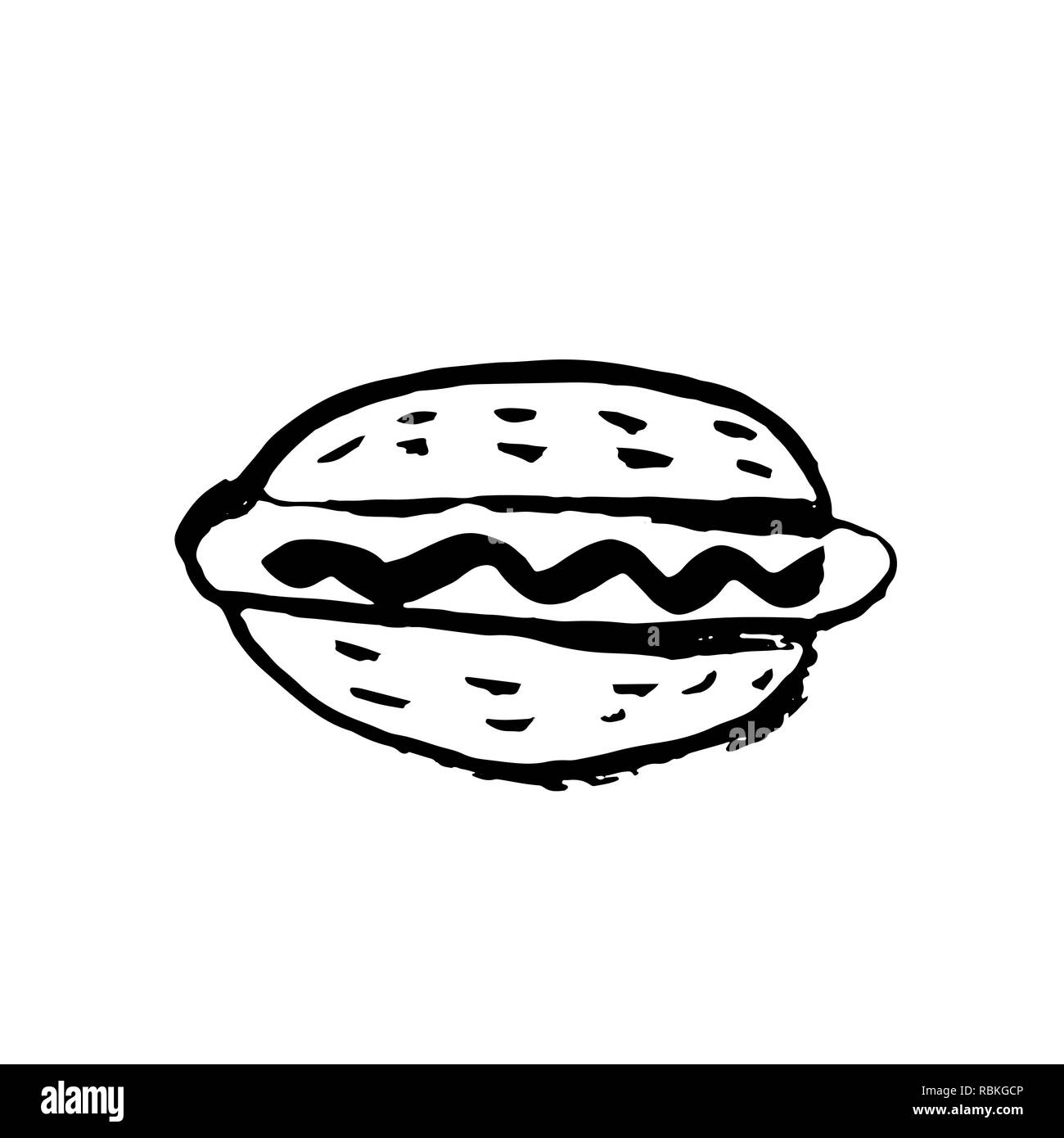 Repas fast-food Vector grunge icône. Illustration d'encre de Hotdog. Illustration de Vecteur