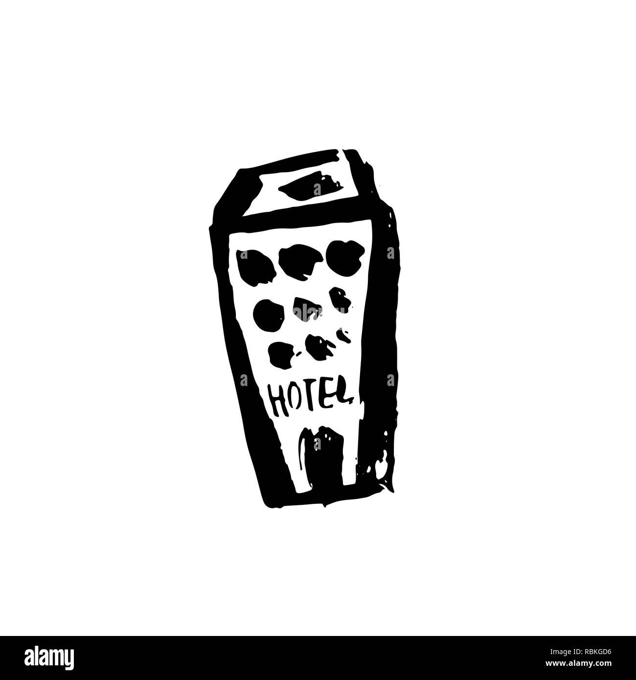 Hôtel icône grunge. Handdrawn vecteur illustration. Illustration de Vecteur