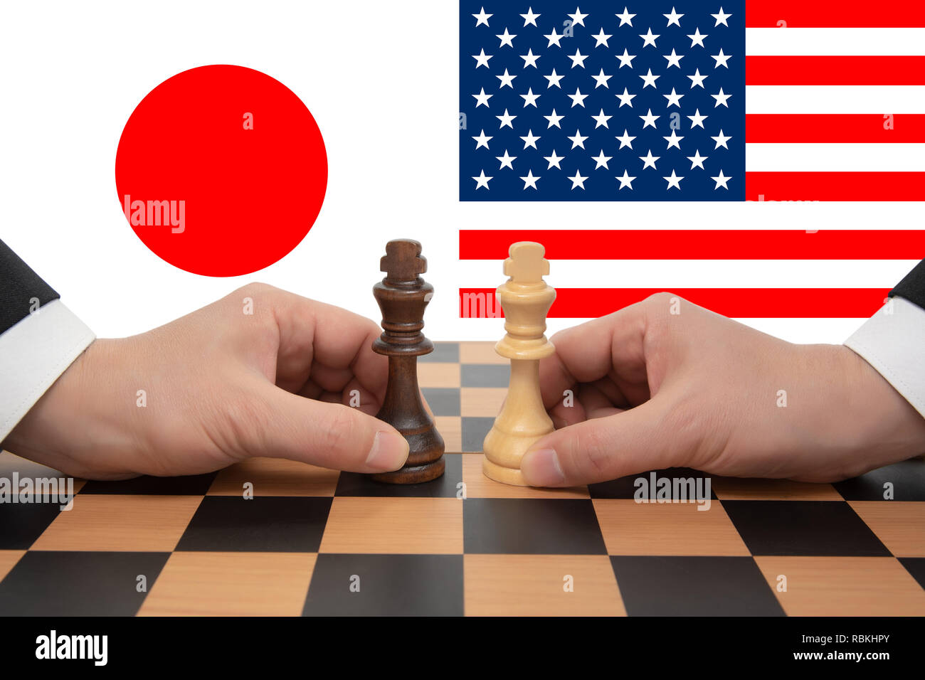Le Japon et les États-Unis Sommet a exprimé dans un jeu d'échecs. Banque D'Images